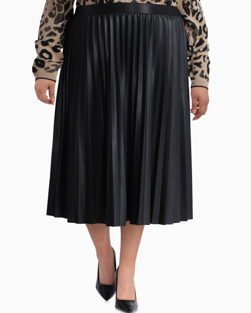 Front of plus size Stella Faux Leather Pleated Skirt by RACHEL Rachel Roy | Dia&Co | dia_product_style_image_id:117451